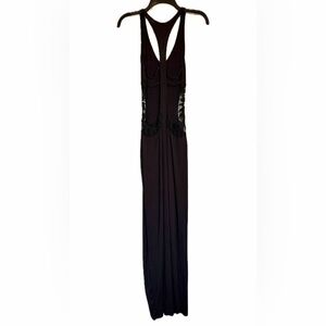 Urban Outfitters Elegant Black Backless Maxi Dress with Lace Details Around Hips